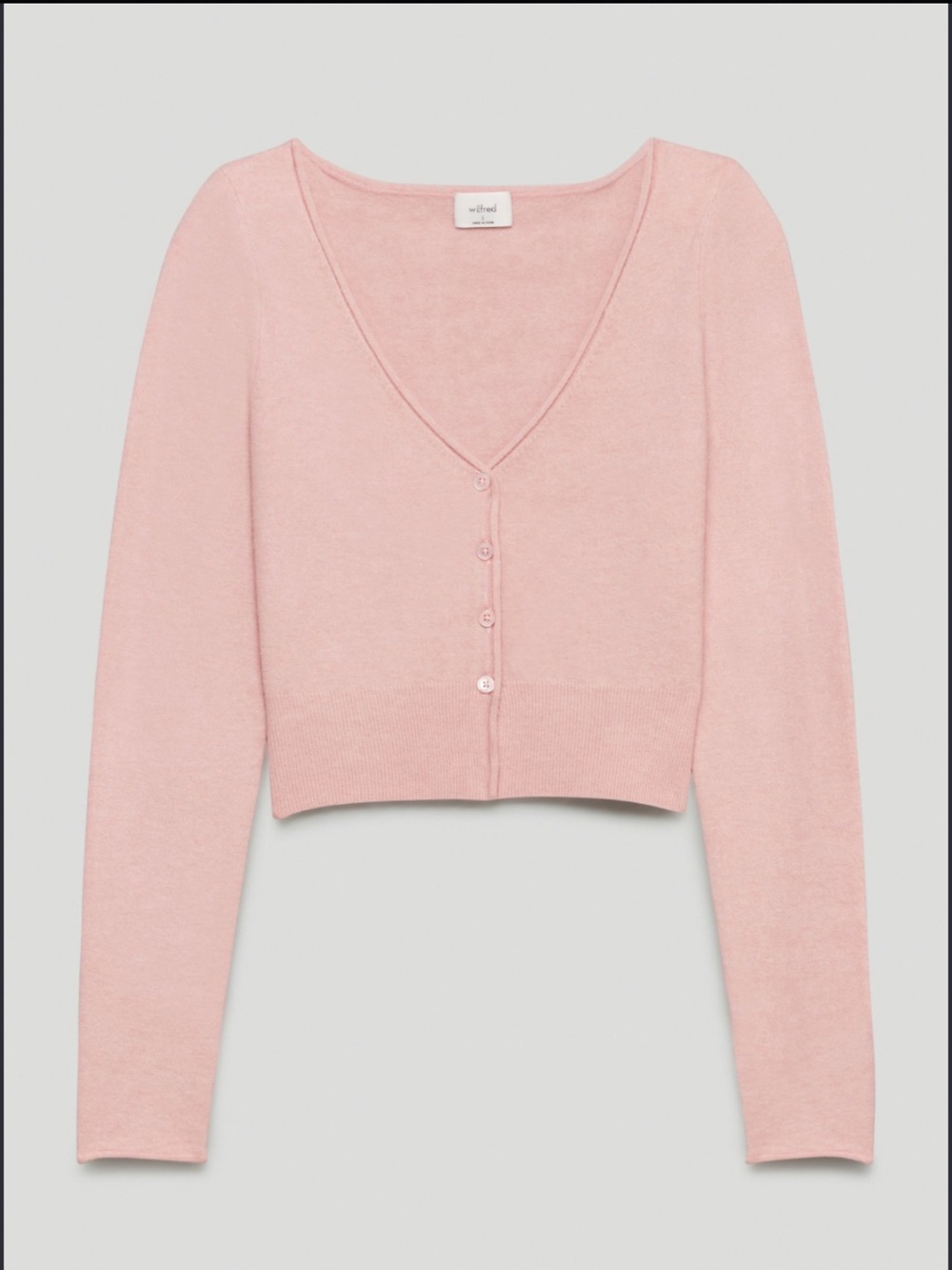 Wilfred Light Pink Cropped V-Neck Button Cardigan
